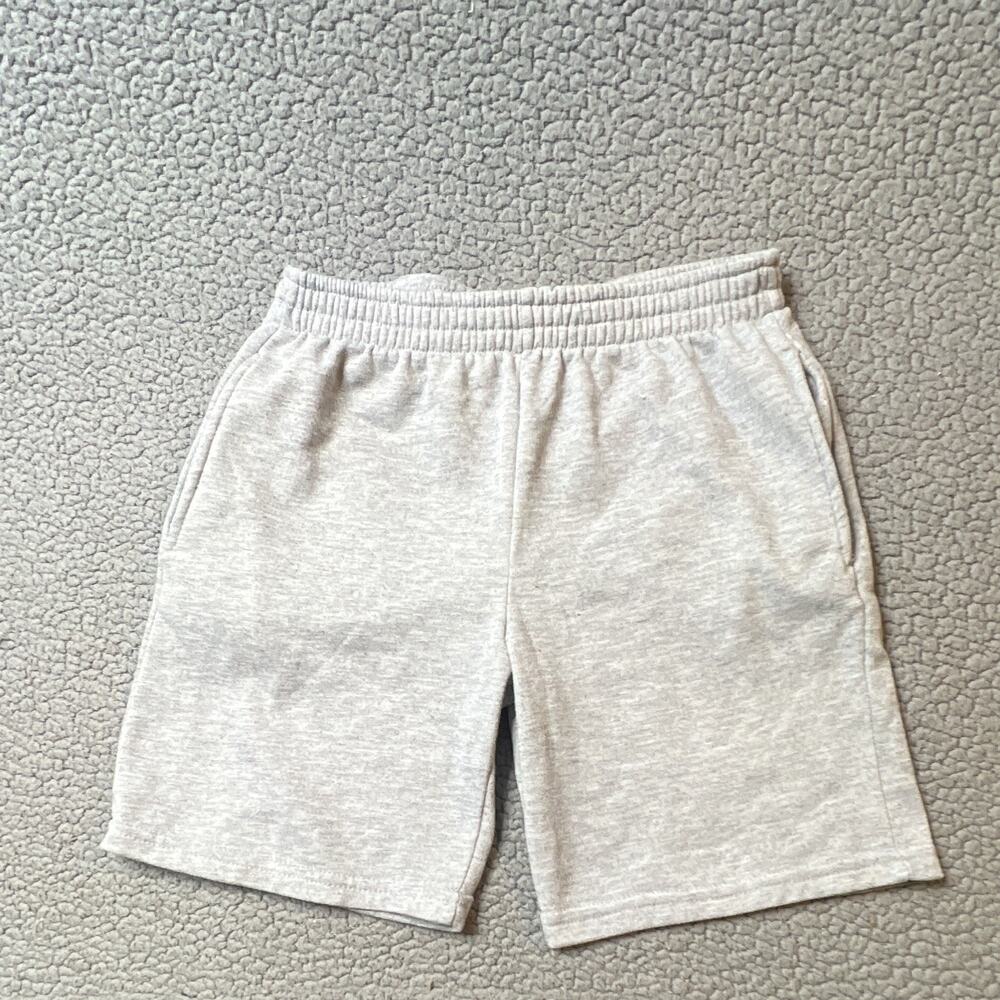 Quad Seven Boys Sweat Shorts Gray Solid Knit Elastic Waist Pockets 6" Inseam